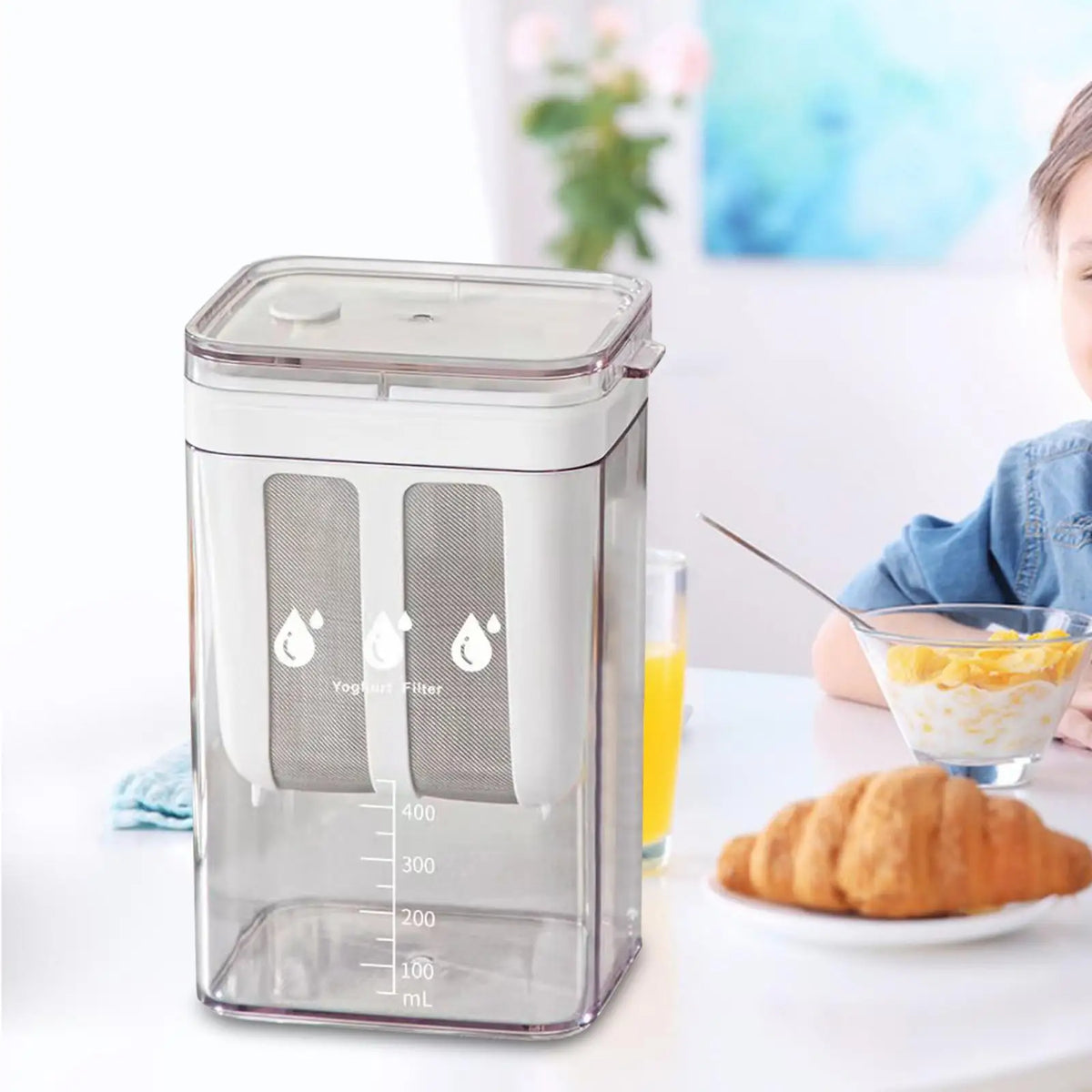 Yogurt strainer in refrigerator