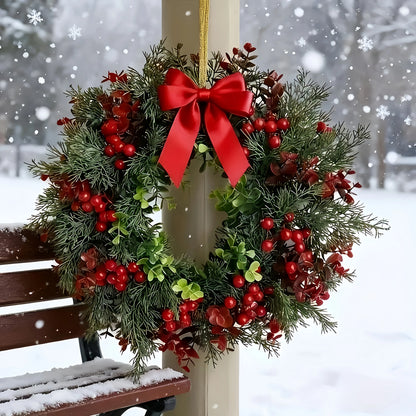 13.8 inch Christmas wreath with red bow and berries - image 4