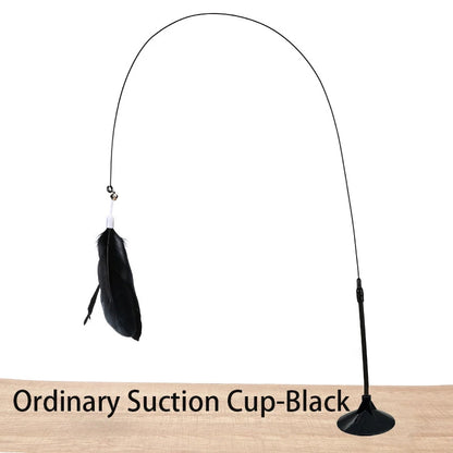 Suction cup cat feather wand keeps pets busy