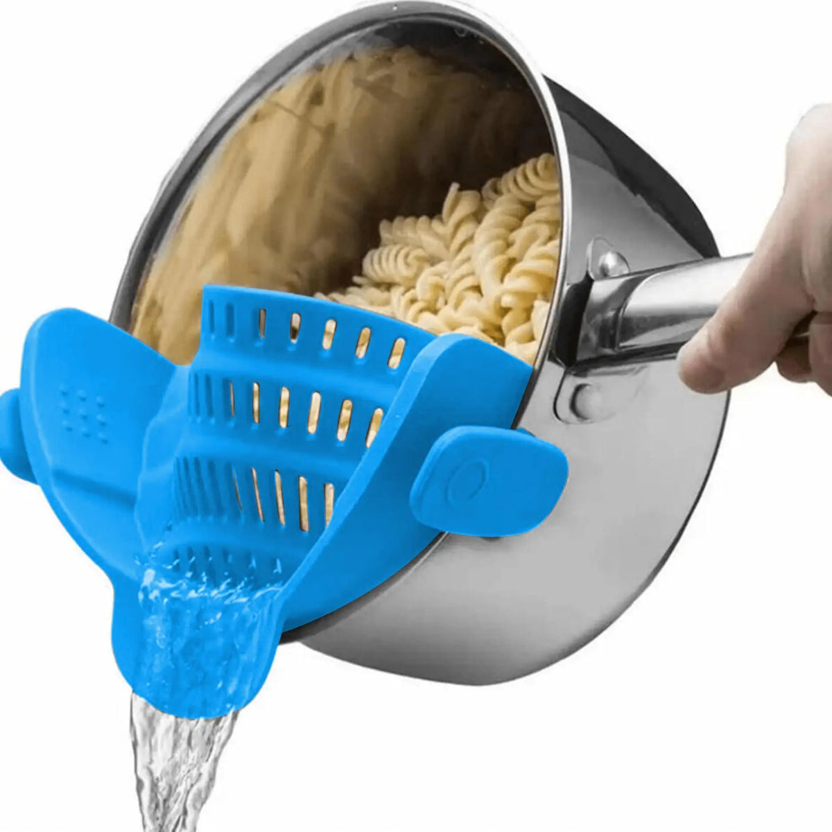 Gray clip-on pot strainer