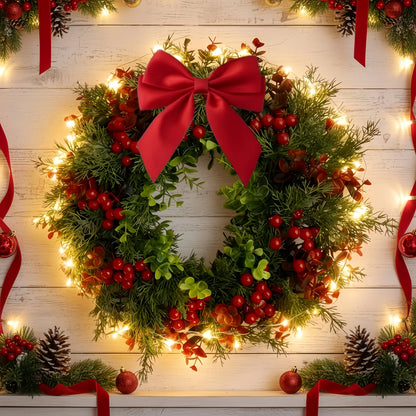 13.8 inch Christmas wreath with red bow and berries - image 2