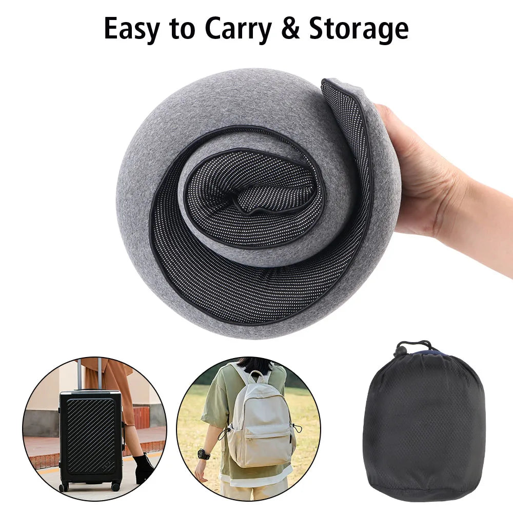 Memory foam neck pillow rolled into bag