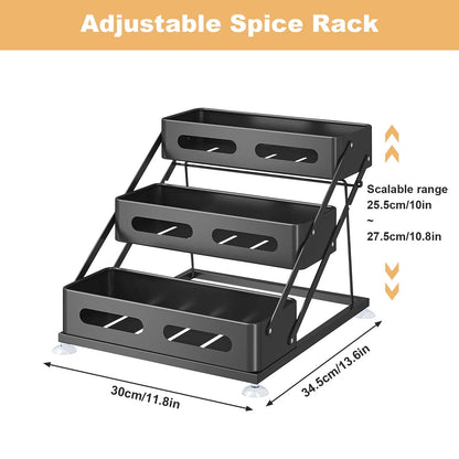 Black carbon steel spice rack organizer for cabinet