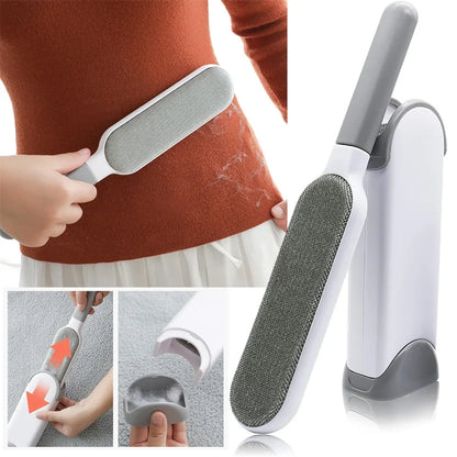 Double-sided lint remover brush with self-cleaning base