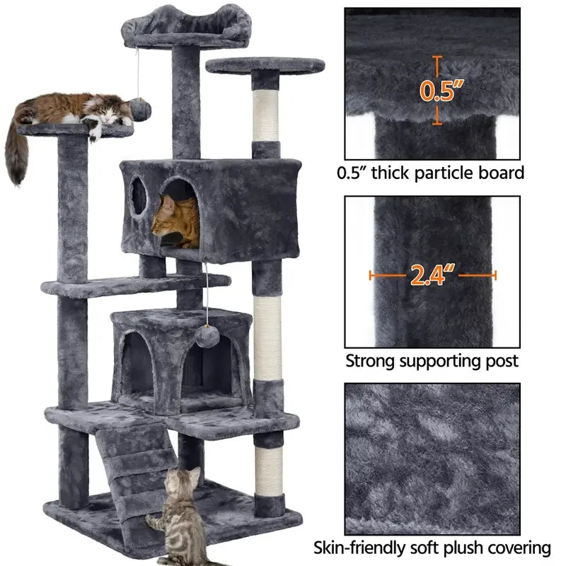 Corner cat tree with 2 condos and scratching posts