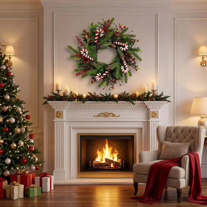 Candy cane Christmas wreath 20 inch with pinecones and red berries - image 5