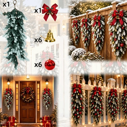 Norfolk pine Christmas swag set with red bow and gold bells - image 5