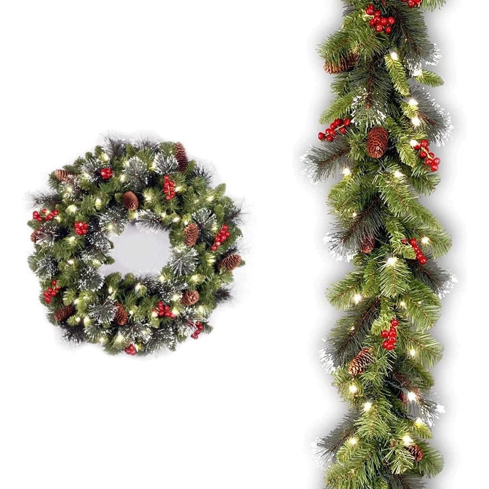 LED pinecone Christmas wreath with red berries - image 6