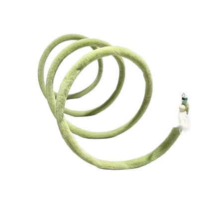 Spring cat tunnel toy with bells in use during play