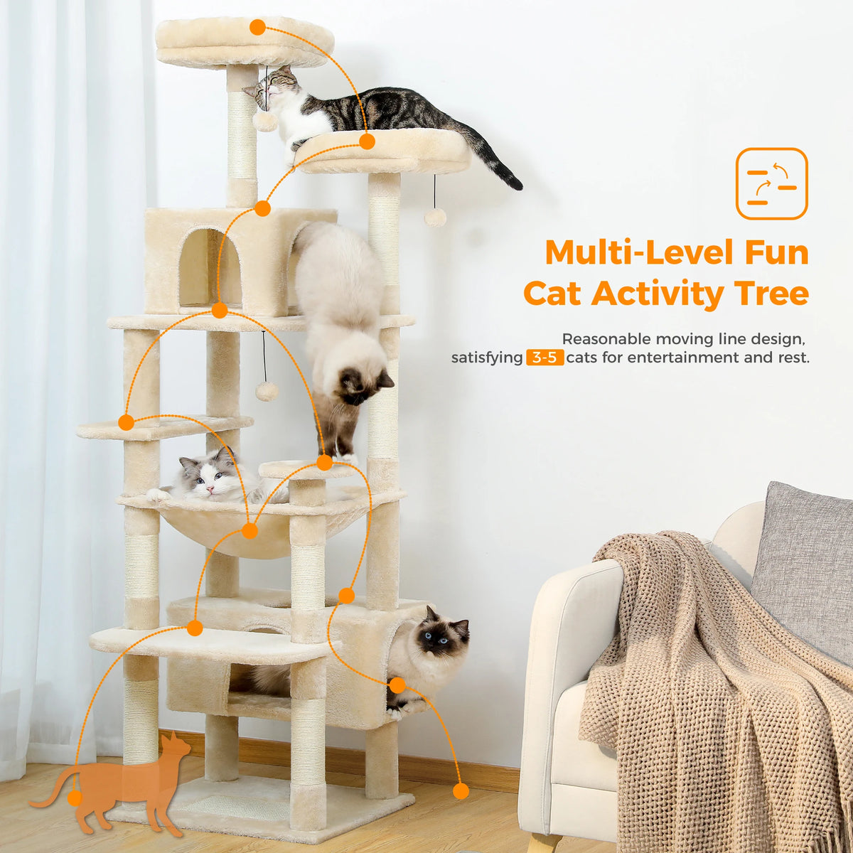 Large cat tree for big cats with sisal scratching posts