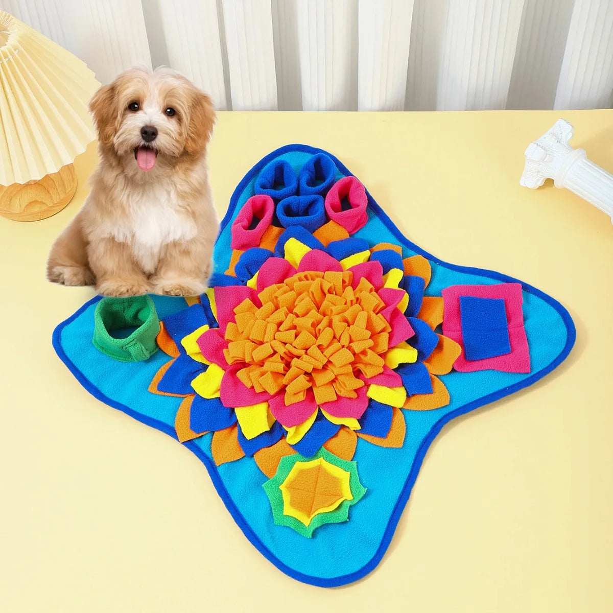 Dog snuffle mat close-up of fleece strips