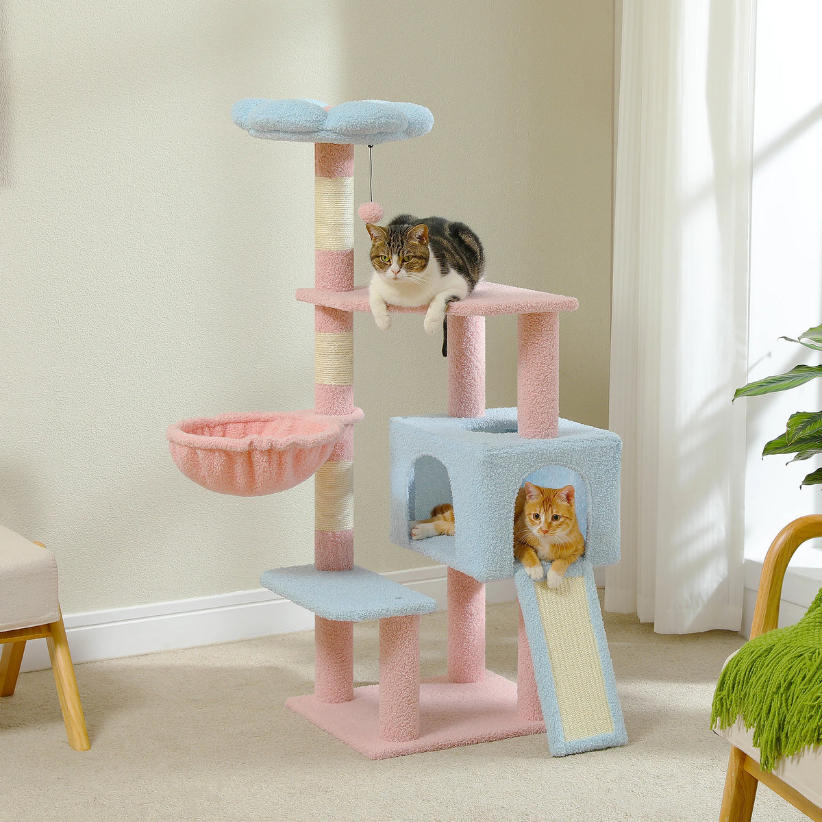 Flower cat tree with cat cave and hammock
