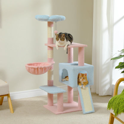 Flower cat tree with cat cave and hammock
