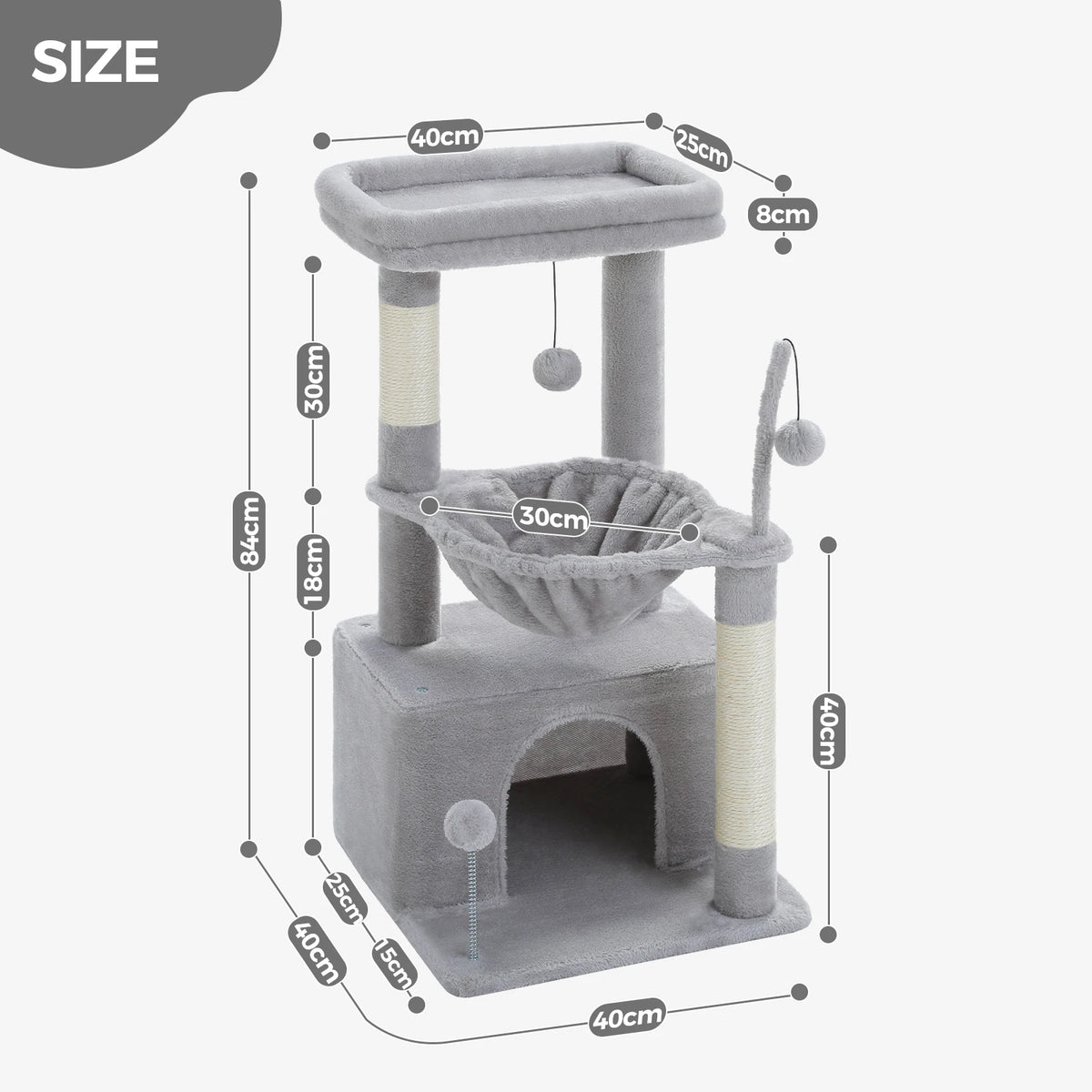 4-in-1 small cat tree, cat napping in hammock