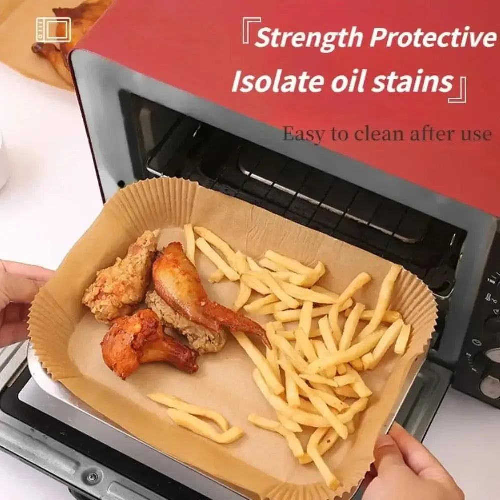 Disposable air fryer paper tray with food