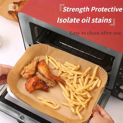 Disposable air fryer paper tray with food