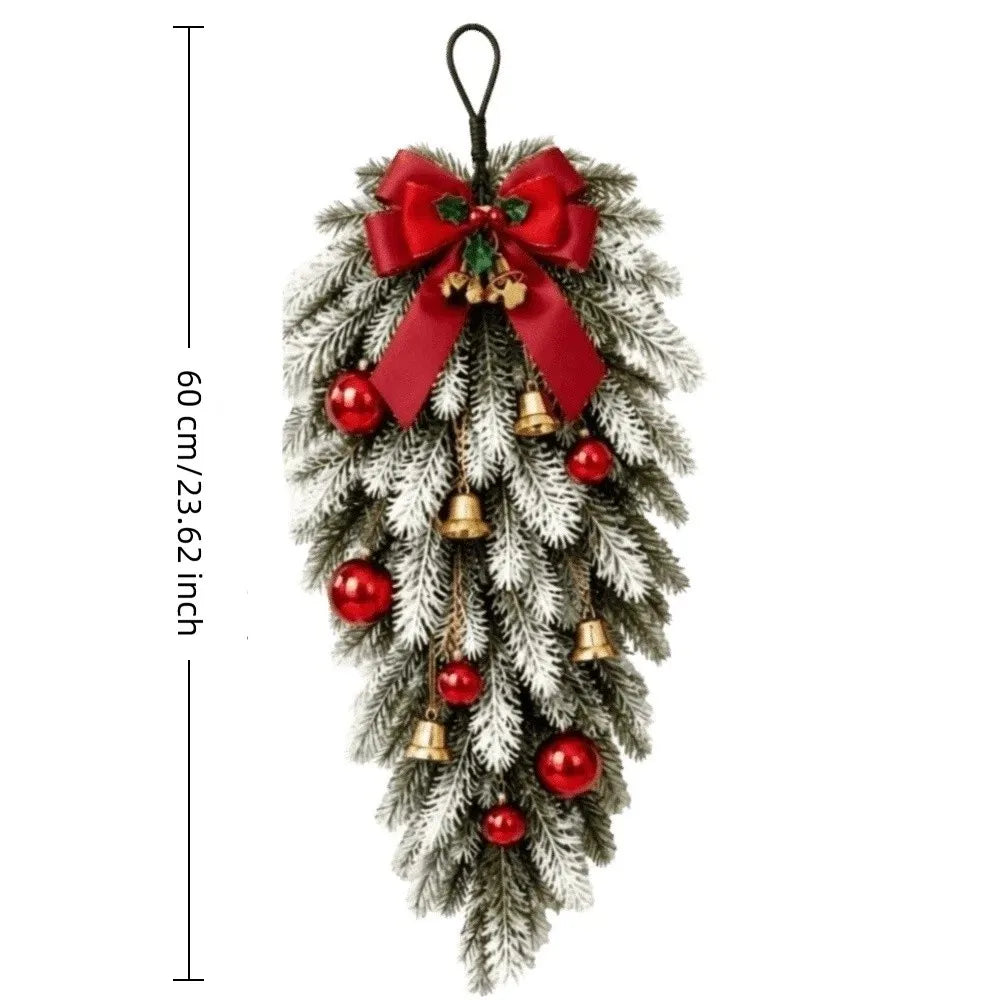 Norfolk pine Christmas swag set with red bow and gold bells - image 6