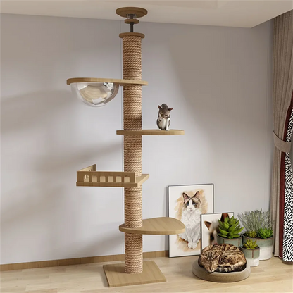 Floor to ceiling cat tree assembly and size details
