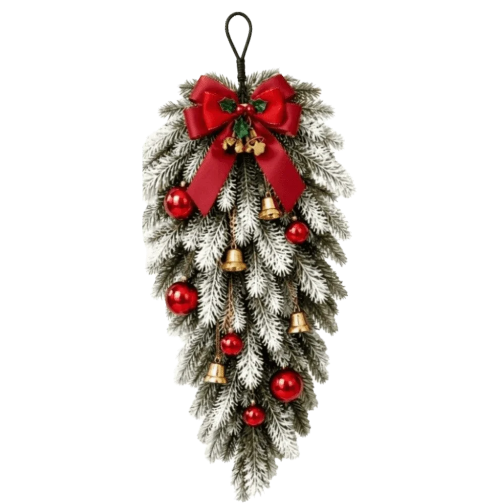 Norfolk pine Christmas swag set with red bow and gold bells - image 7
