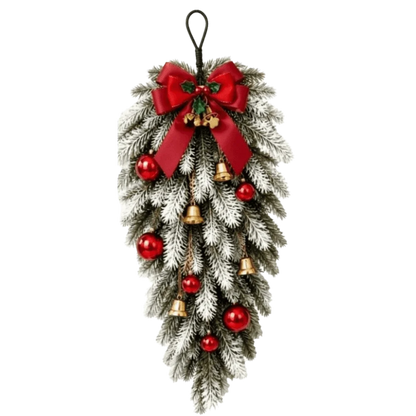 Norfolk pine Christmas swag set with red bow and gold bells - image 7