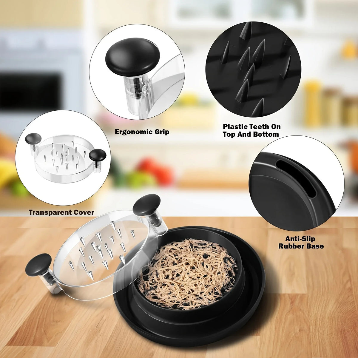 Anti-slip chicken shredder on kitchen counter