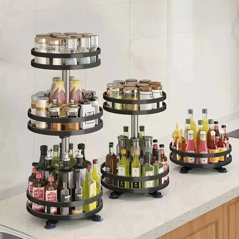 Metal rotating spice rack for pantry organization
