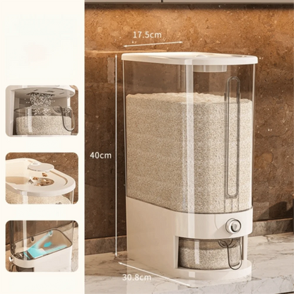 Sealed rice container keeping grains fresh and bug-free