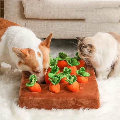 Plush carrot farm snuffle mat for dogs