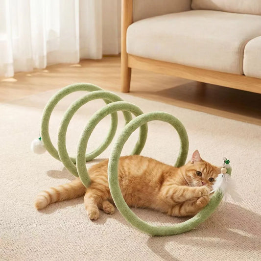 Spring cat tunnel toy with bells