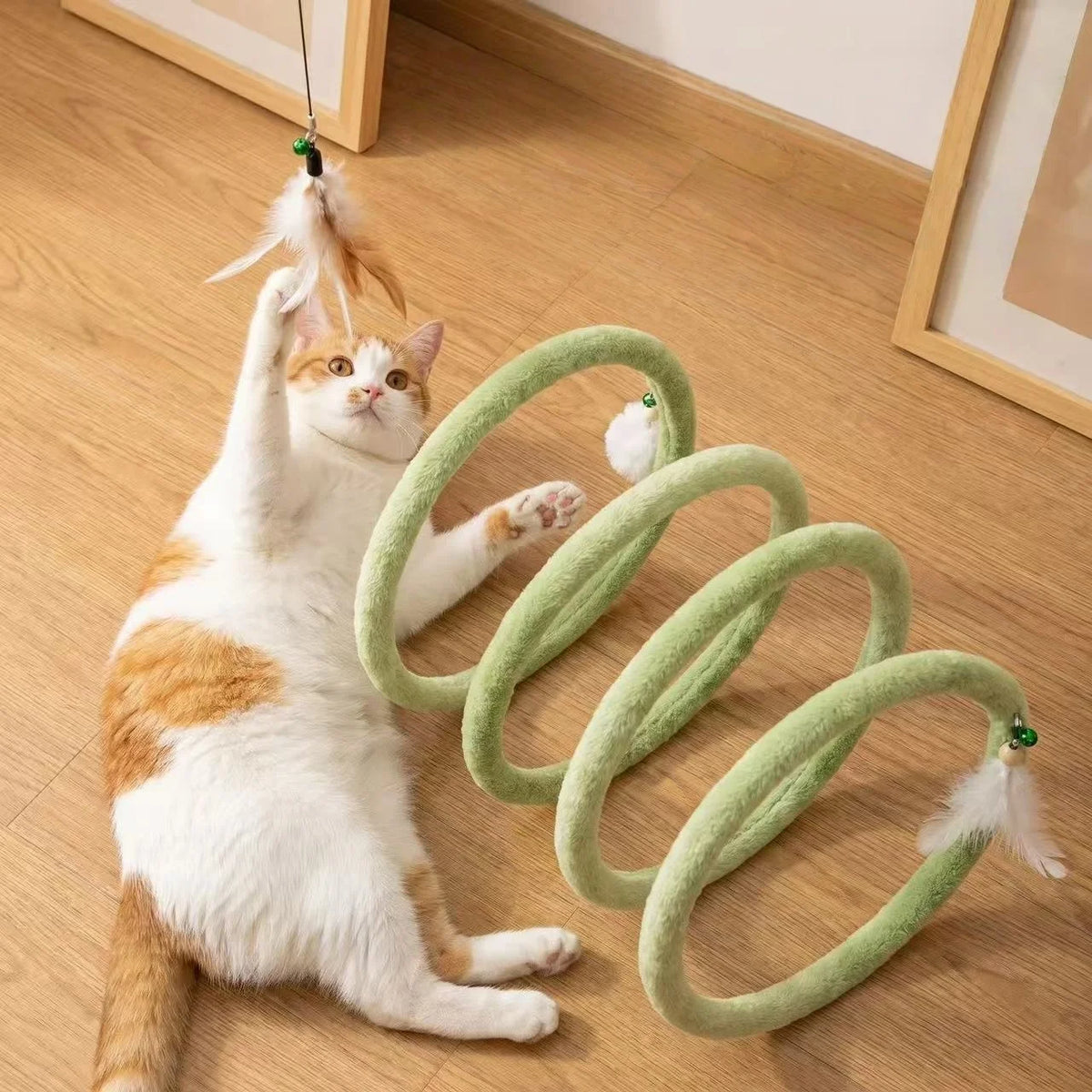 Spring cat tunnel toy with bells for indoor pets