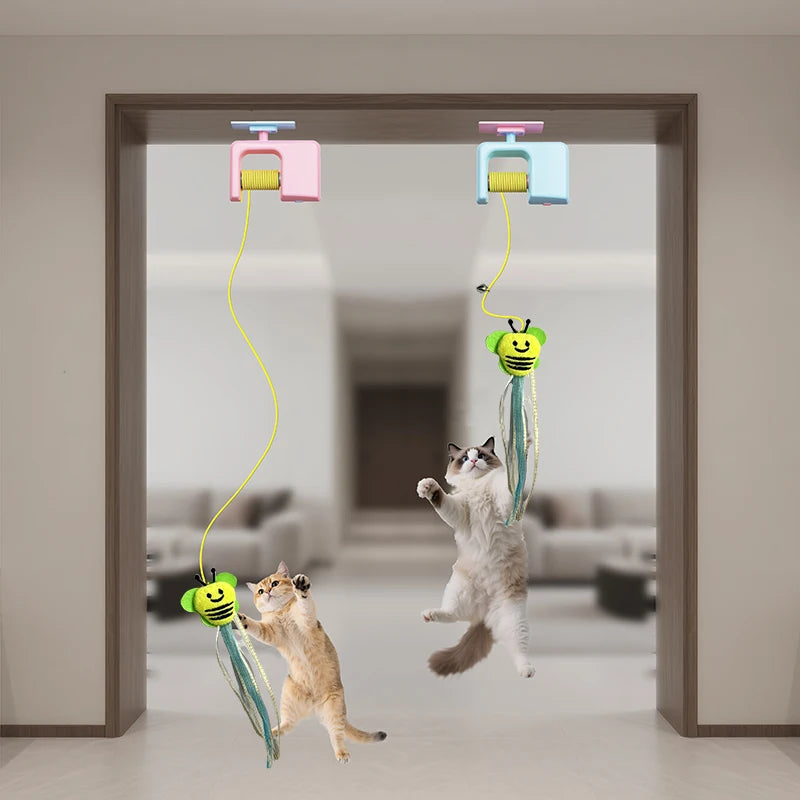 Hanging retractable string cat toy for indoor pets