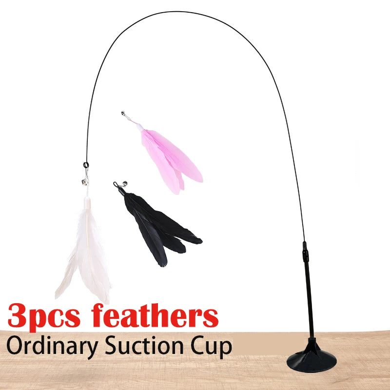 Suction cup cat feather wand interactive play
