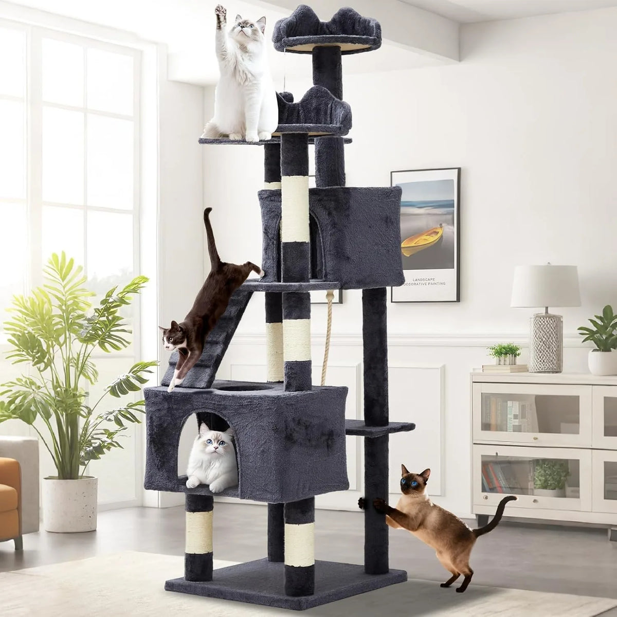 72 inch large cat tree tower with condo and hammock