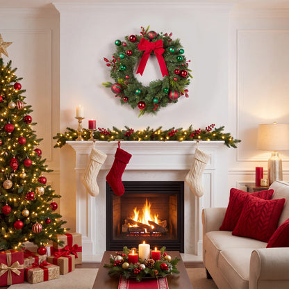 22 inch pre-lit Christmas wreath with red bow - image 6