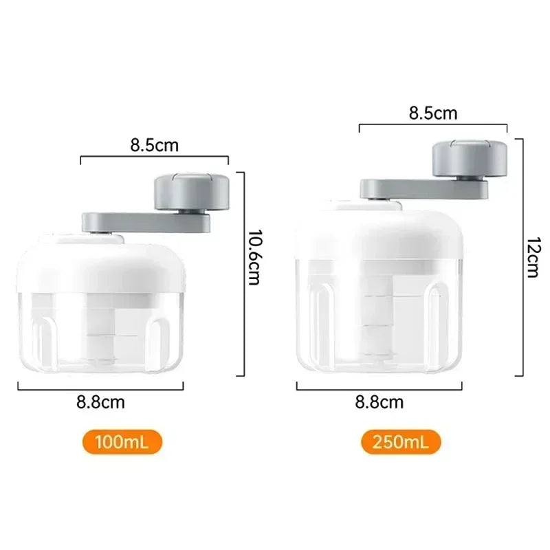 White hand-crank food chopper