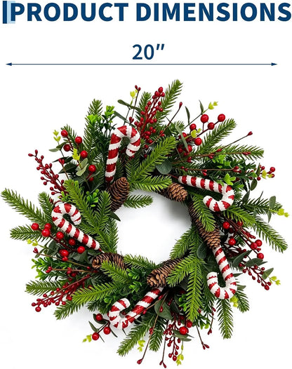 Candy cane Christmas wreath 20 inch with pinecones and red berries - image 7