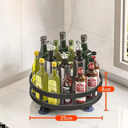 Spinning spice organizer keeping seasonings within reach