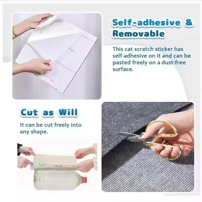 Cutting cat scratch mat with scissors
