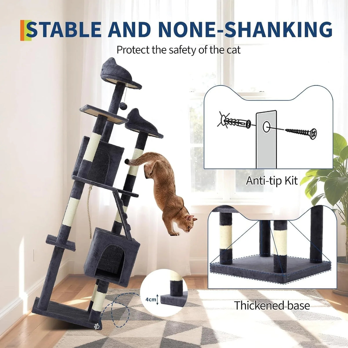 72 inch large cat tree tower, cat resting on top perch