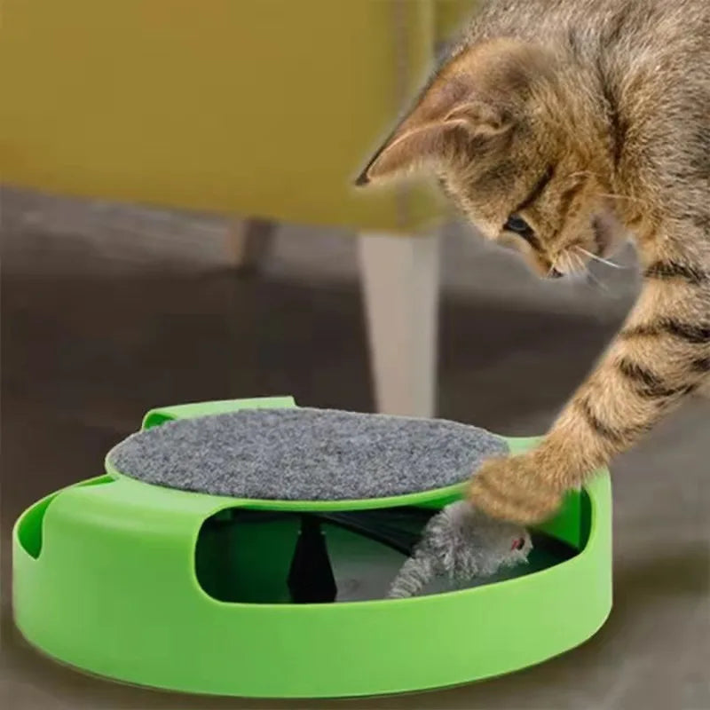 Cat turntable track toy in use during play