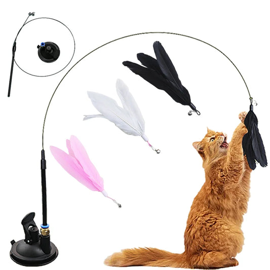 Suction cup cat feather wand