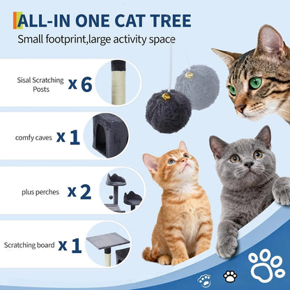 72 inch large cat tree tower, cat napping in hammock