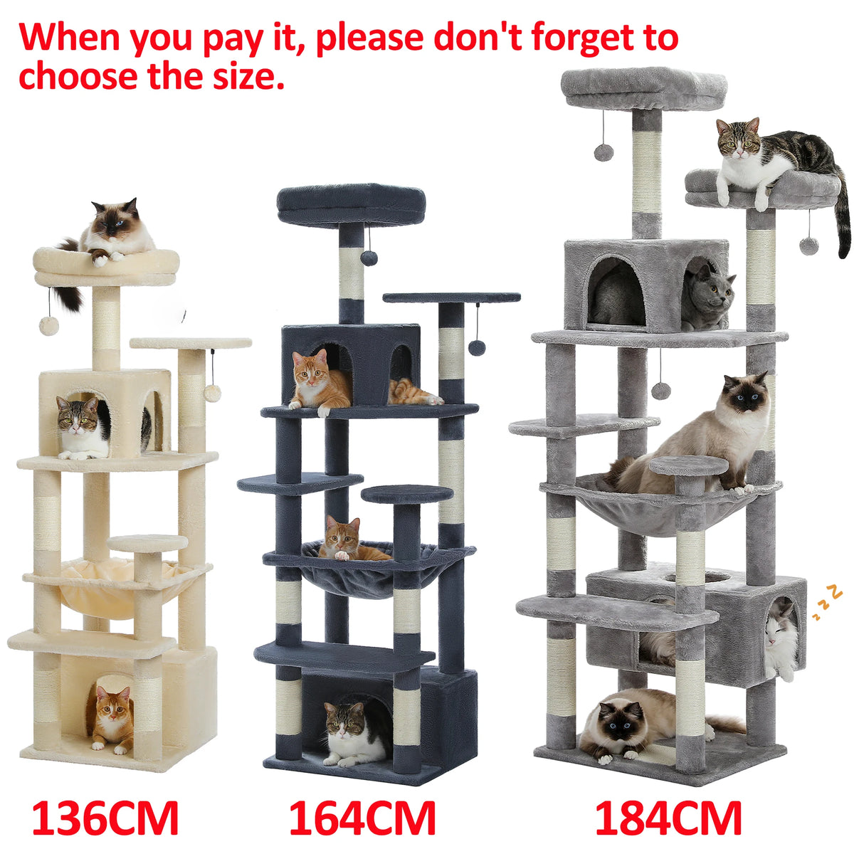 Large cat tree for big cats, cat napping in hammock