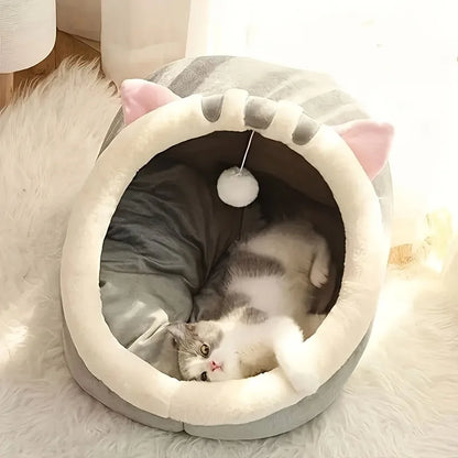 Pink plush cat house bed
