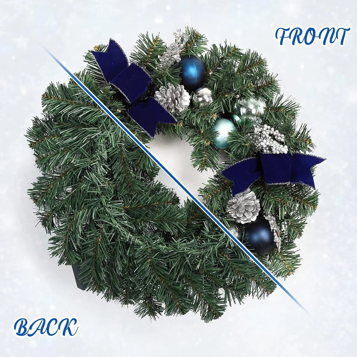 18 inch navy and silver Christmas wreath with LED lights - image 6
