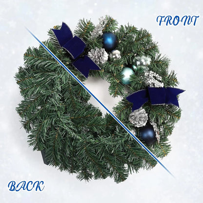 18 inch navy and silver Christmas wreath with LED lights - image 6