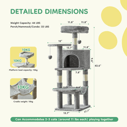 44 inch multi-level cat tree with condo and hammock