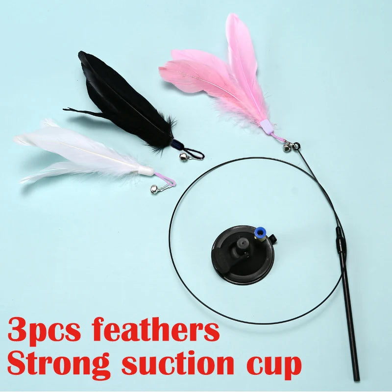 Suction cup cat feather wand top view