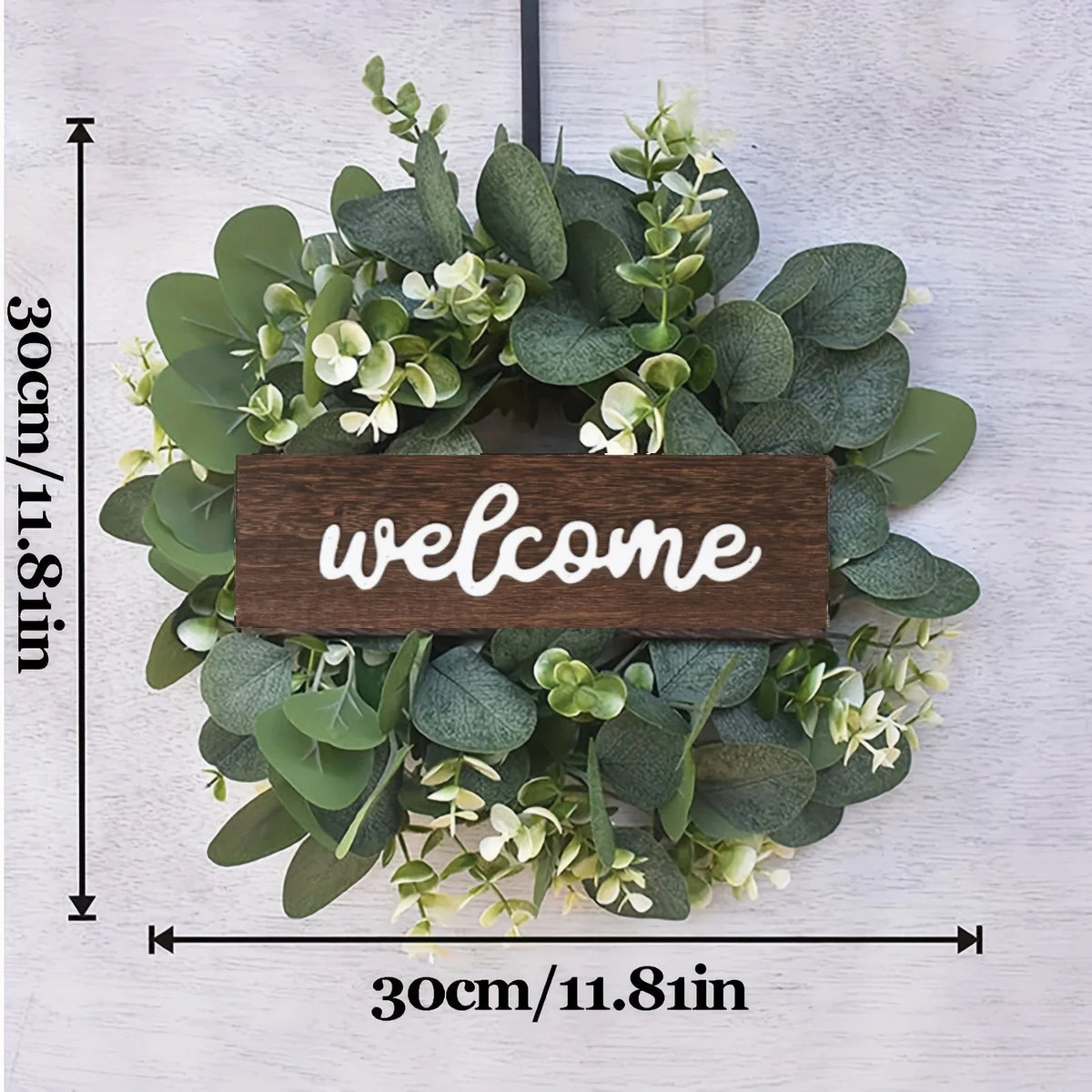 Eucalyptus welcome wreath with white berries and wooden Welcome sign - image 2