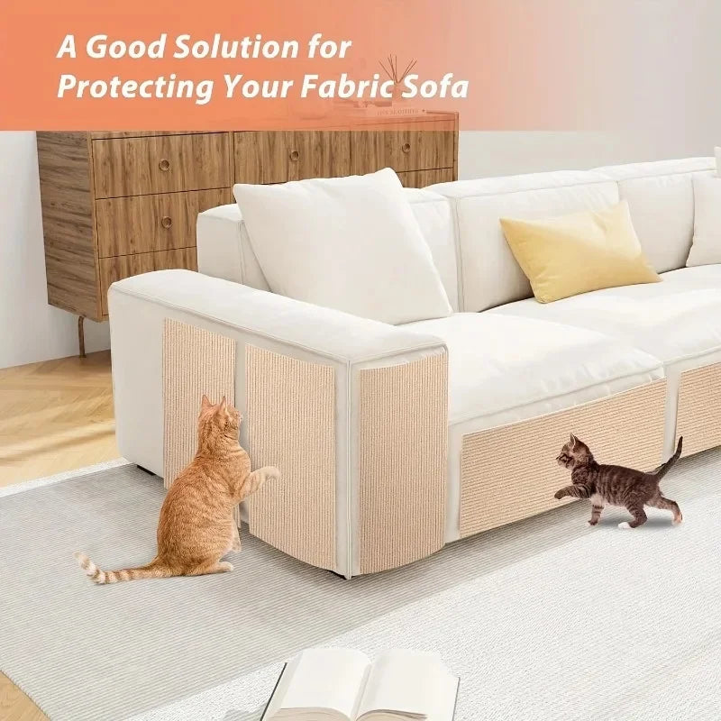 Cut-to-fit cat scratch mat on sofa
